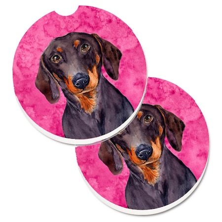 Pink Dachshund Set Of 2 Cup Holder Car Coaster